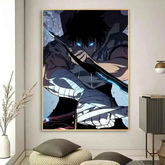 Solo Leveling Anime Canvas Wall Art HD Kawaii Cat Cars Poster for Game Room Decor Gifts and Wall Murals