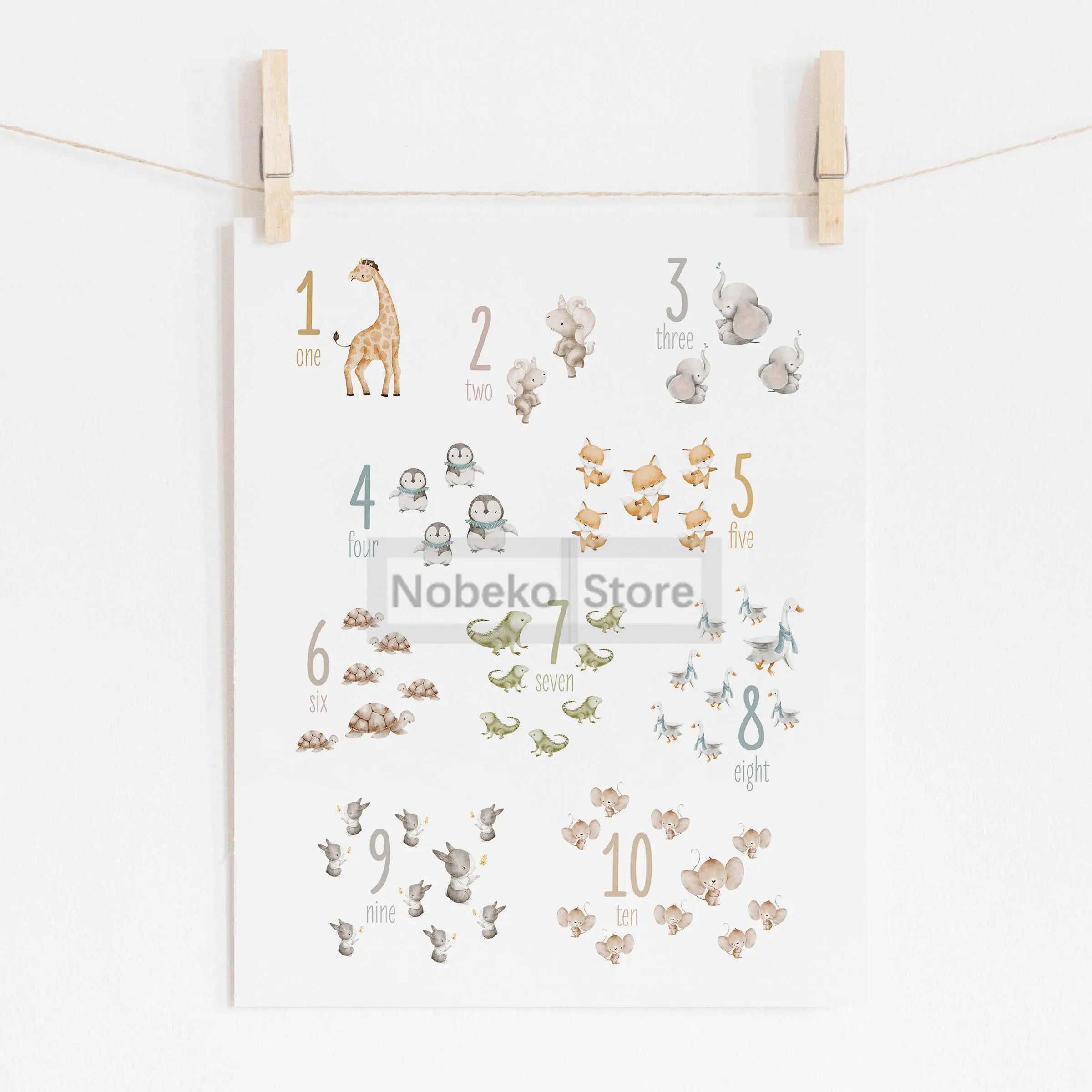 Animal Alphabet Educational Posters Watercolor Animals Prints Canvas Wall Art Pictures Neutral Nursery and Playroom Decoration