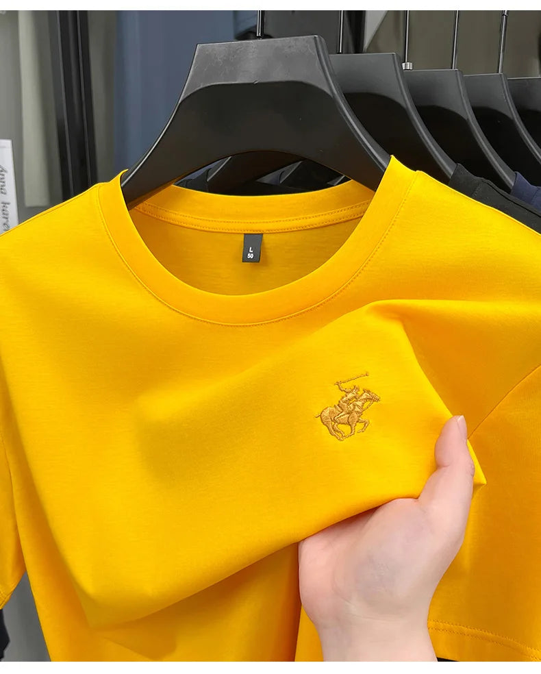 Designer brand short sleeve T-shirt high-end pony embroidery summer new top comfort breathable fashion round neck men's clothing