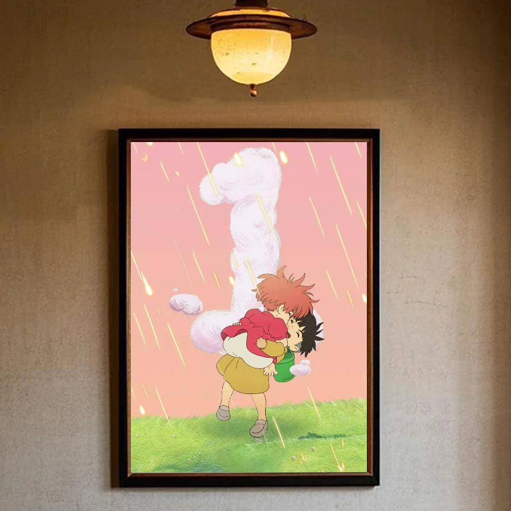 Japanese Anime P-Ponyo Figure Movie Poster HD art sticky wall waterproof home living room bedroom bar aesthetic decoration