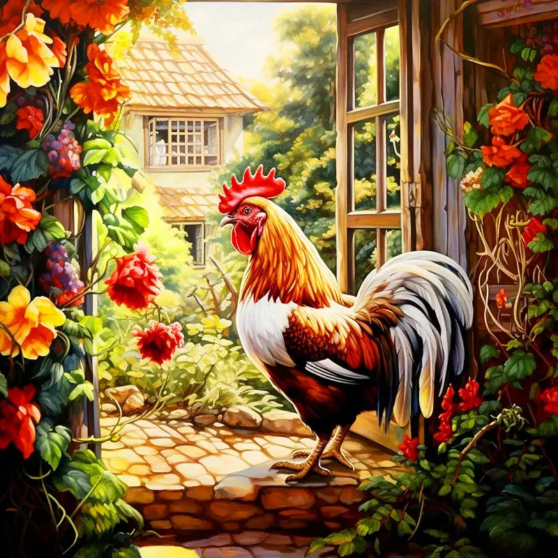 Huacan Full Diamond Mosaic Animal Chicken 5d Drill Painting Landscape Kit Farm Embroidery Sunflower Home Decoration Diy Gift