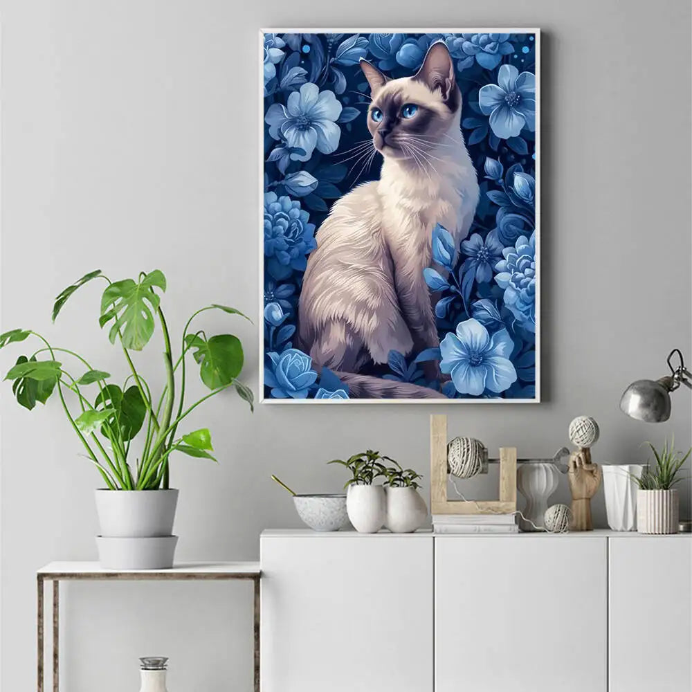 Huacan Diamond Painting New Collection Cat Animal Flower Full Round Diamond Mosaic Decor For Home