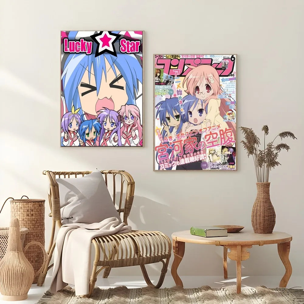 Anime L-Lucky S-Star Cute Girl Poster Sticky Wall Art Printing Waterproof Home Living Bed Room Bar Aesthetic Decor