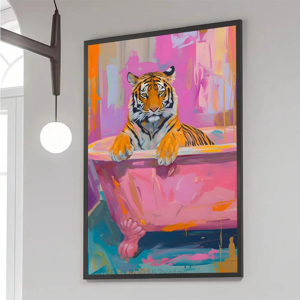 Colorful Bathtub Animal Tiger Zebra Black Cat Aesthetic Poster Paper Print Home Bedroom Entrance Cafe Art Painting Decoration