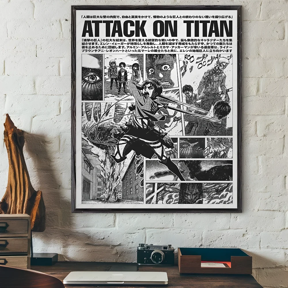 A-Attack On Japanese Manga T-Titan Poster Sticky Wall Art Printing Waterproof Home Living Bed Room Bar Hallway Aesthetic Decor
