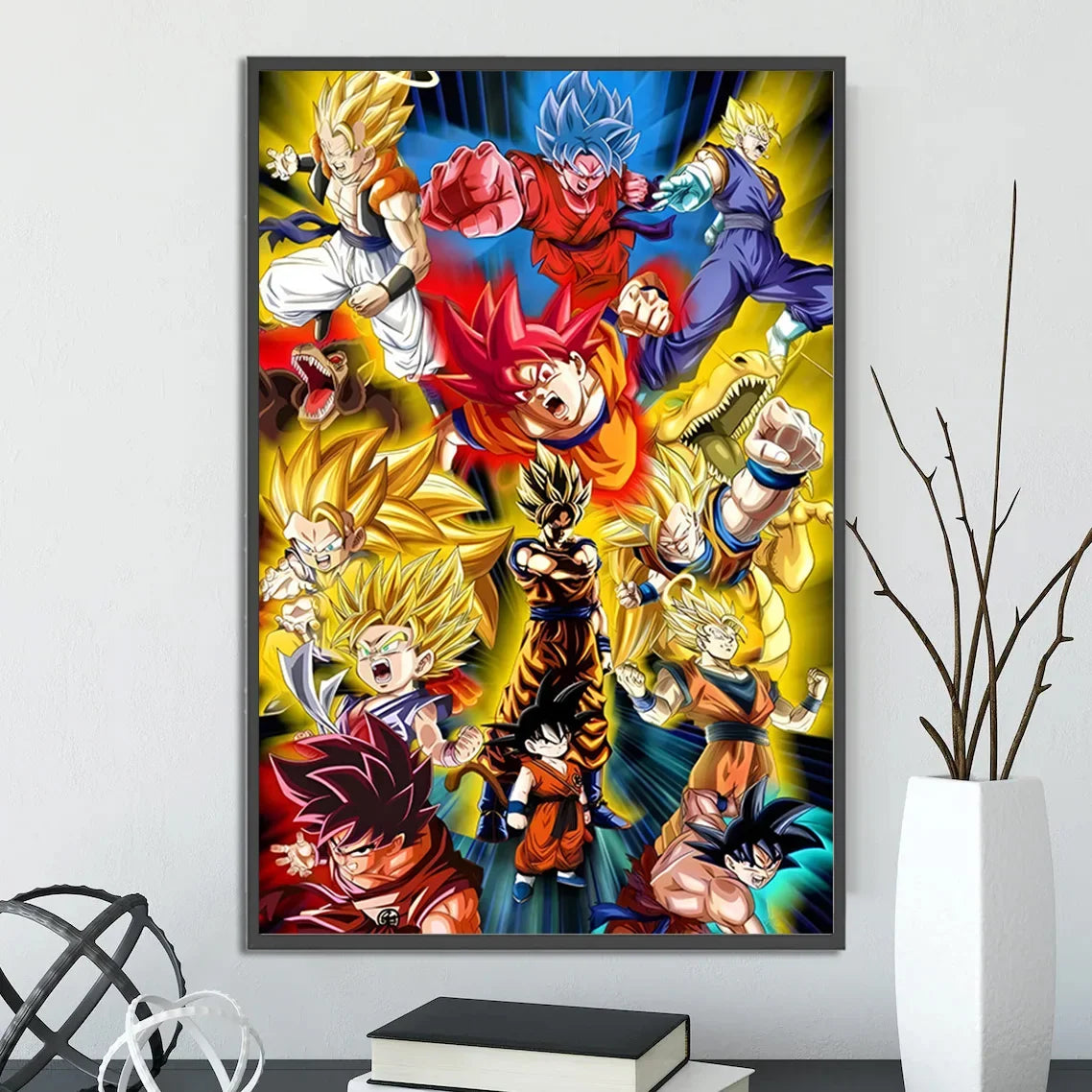 Dragon Ball Self-adhesive Poster Super Saiyan Goku Anime Wallpapr Vegeta Home Decoration Painting Wall Art Kid Birthday Gift