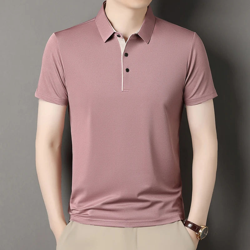 2025 Summer New High End POLO Shirt Dad's Fashion Casual Trendy Solid Color