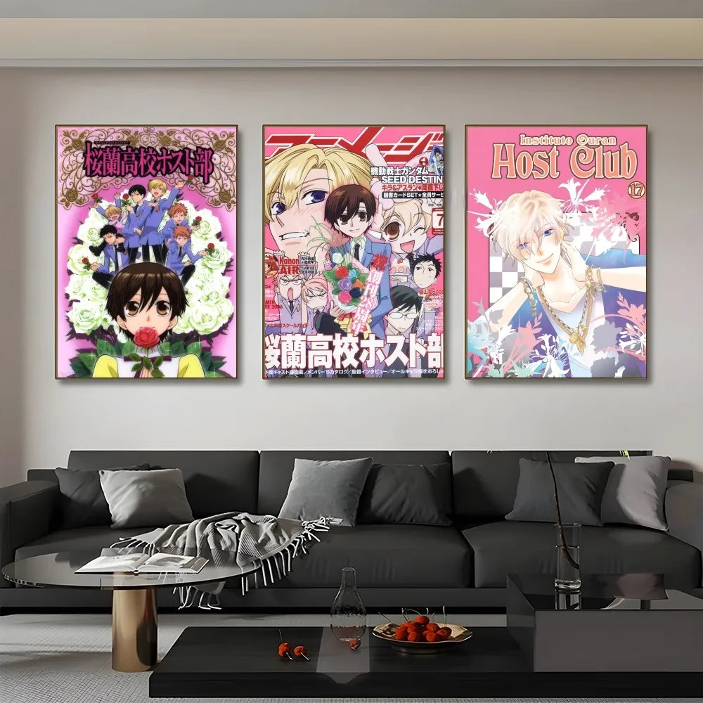 Anime Ouran High School Host Club Pink Poster Sticky Wall Art Printing Waterproof Home Living Bed Room Bar Aesthetic Decor