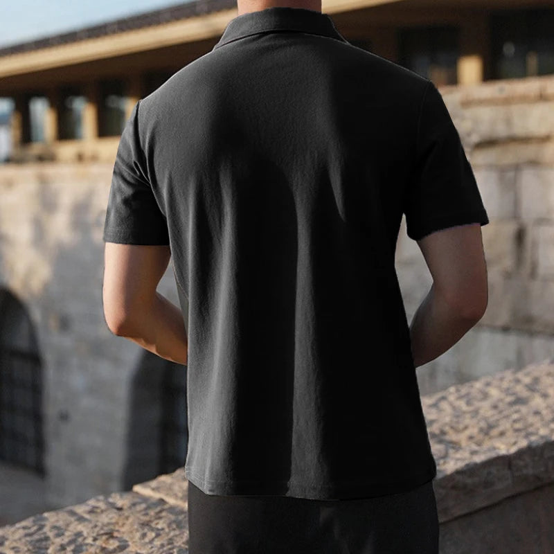 Summer New Men Clothes Short Sleeve Business Pure Color Polo Shirt Men Clothes Fashion High Elasticity Comfortable Tops Polo