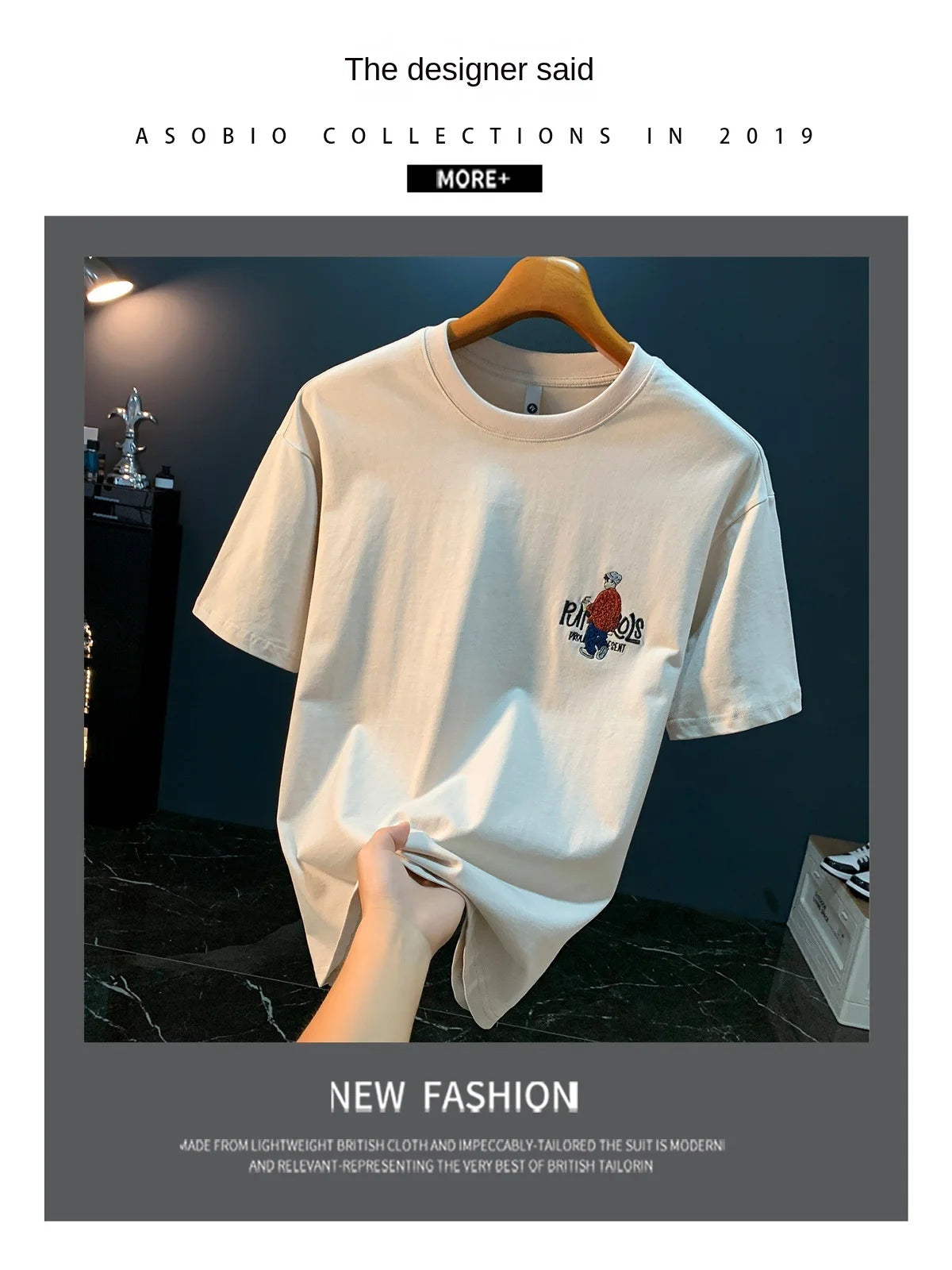 Embroidered printed short sleeved T-shirt for men's summer new style, loose and versatile, casual and breathable men's top