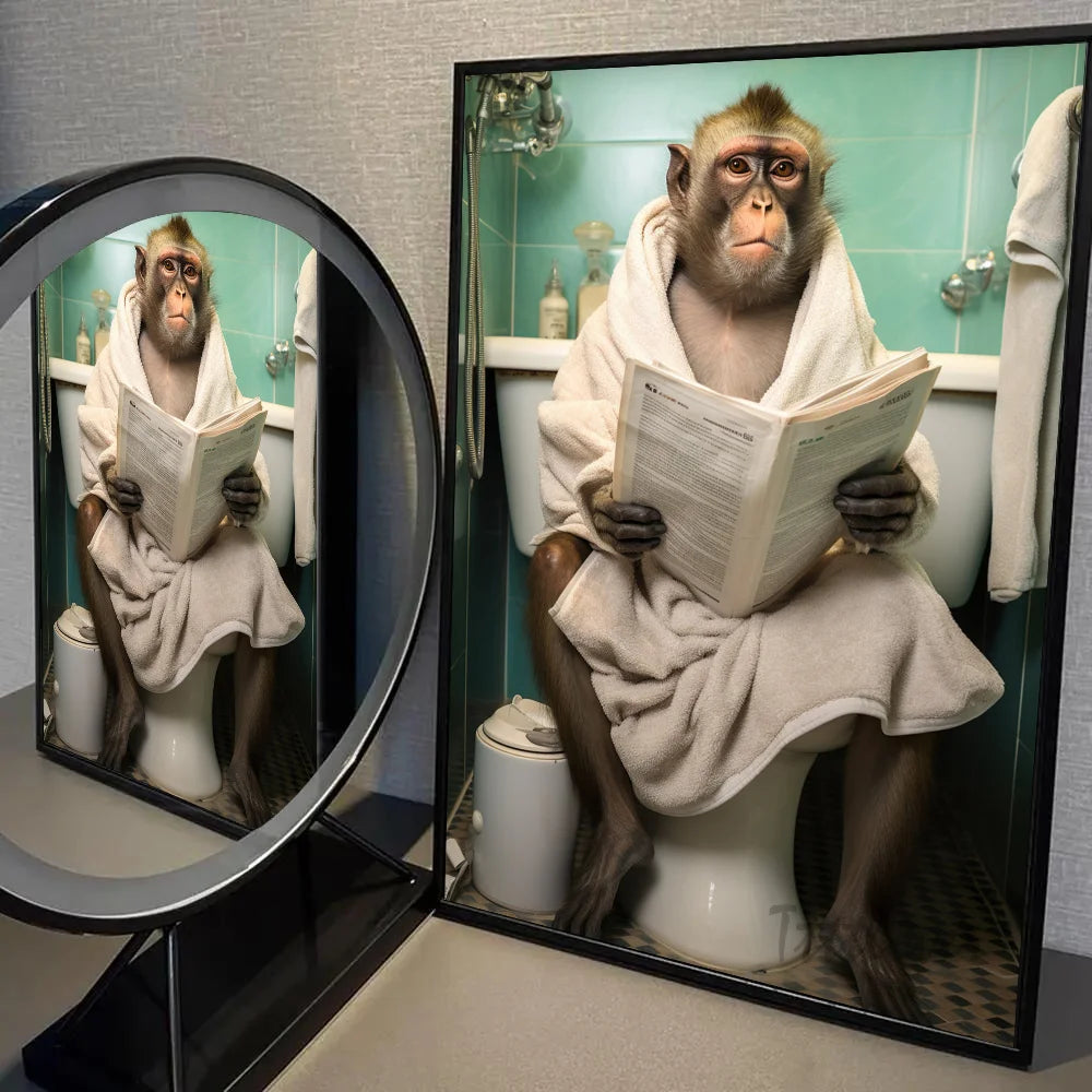 Funny Bathroom Humorous Animal Poster Self-adhesive Art Waterproof Paper Sticker Coffee House Bar Room Wall Decor