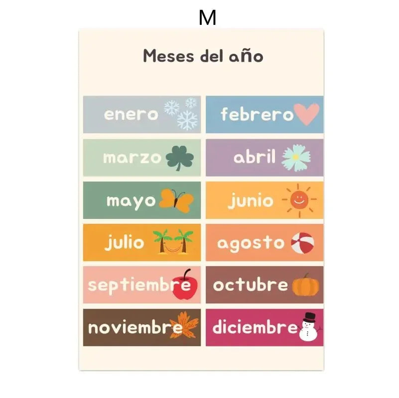 Boho Wall Art Number Alphabet Learning Poster Spanish Educational Posters And Prints Kids Toddler Playroom Decor Canvas Painting
