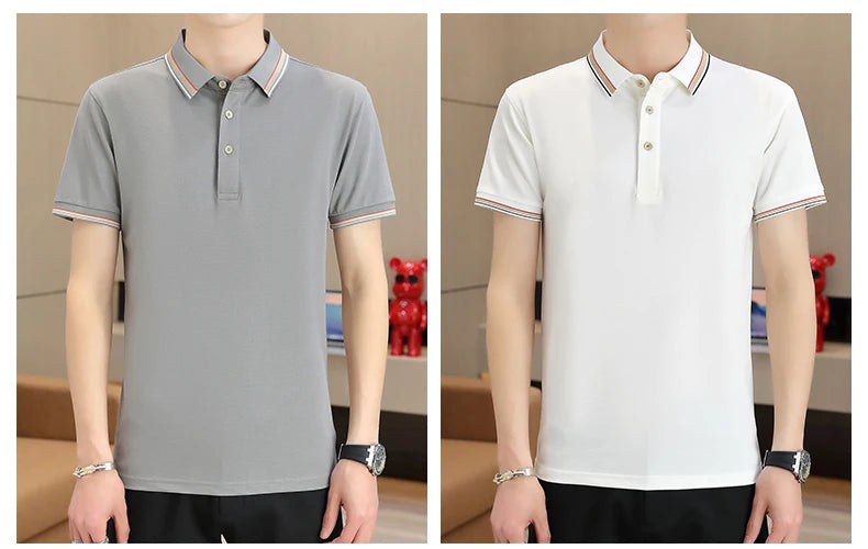 2025 Summer Casual Super Stretch Polo T-Shirt Men Turn Down Collar Slim Fit Solid Color Golf Top For Men Plus Size 4XL