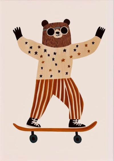 Funny Animals Rabbit Dog Bear Cat Lion Skateboard Posters Prints Crocodile Wall Art Canvas Nursery Pictures for Kids Room Decor