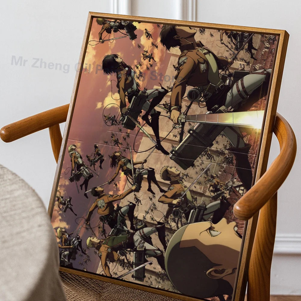 1PC Attack On Titan Poster Self-adhesive Art Waterproof Paper Sticker Coffee House Bar Room Wall Decor