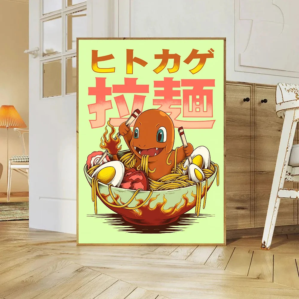 Miniso Anime P-Pokemon Poster Self-adhesive Art Waterproof Paper Sticker Coffee House Bar Room Wall Decor