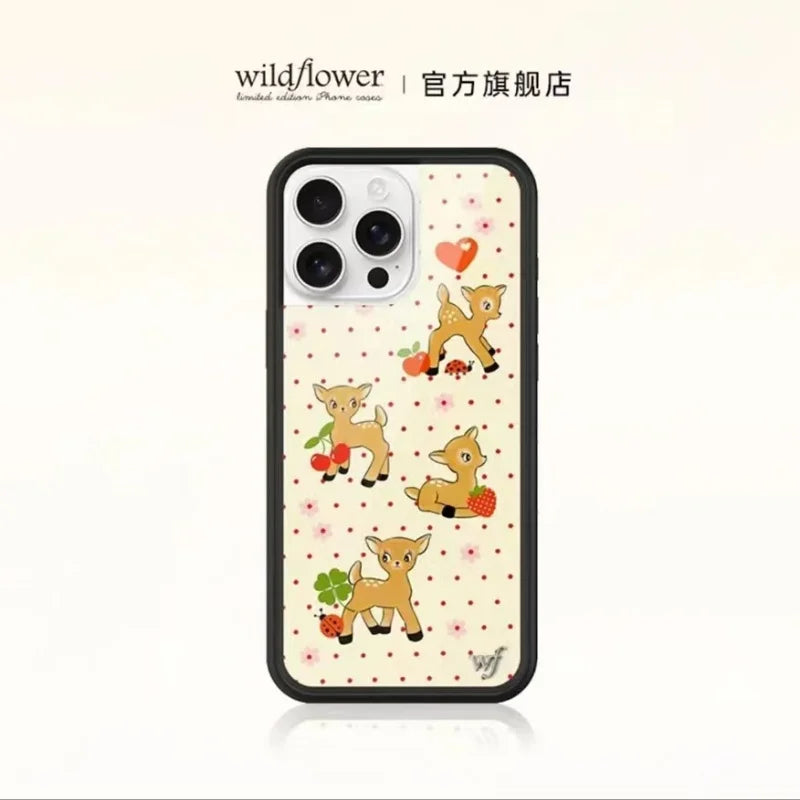 Wildflower 3D Christmas fawn Phone Case for iPhone 16 15 14 13 12 Pro Max Plus 16pro Cherry Strawberry WF Cartoon Cover