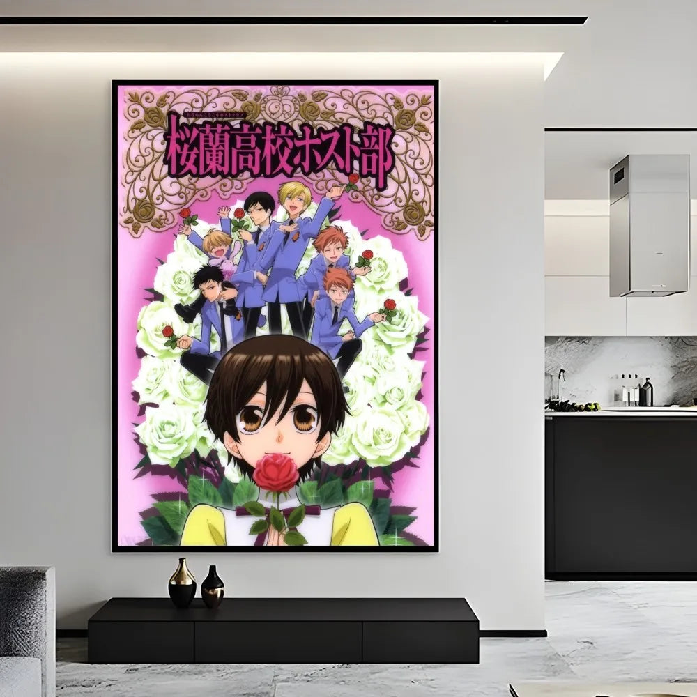 Anime Ouran High School Host Club Pink Poster Sticky Wall Art Printing Waterproof Home Living Bed Room Bar Aesthetic Decor