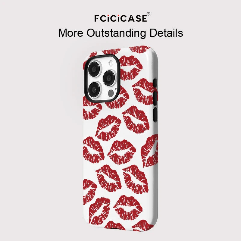 Acrylic TPU Two in one Magnetic Case For iPhone 16 Pro Max 15 Plus 14 13 12 Pro 11 Sexy Girly Red Kiss Pattern Cover