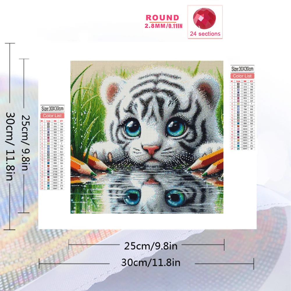 HUACAN Diamond Mosaic 5D Animal Full Square Round Tiger Painting New Arrivals Complete Kit Decoration For Home