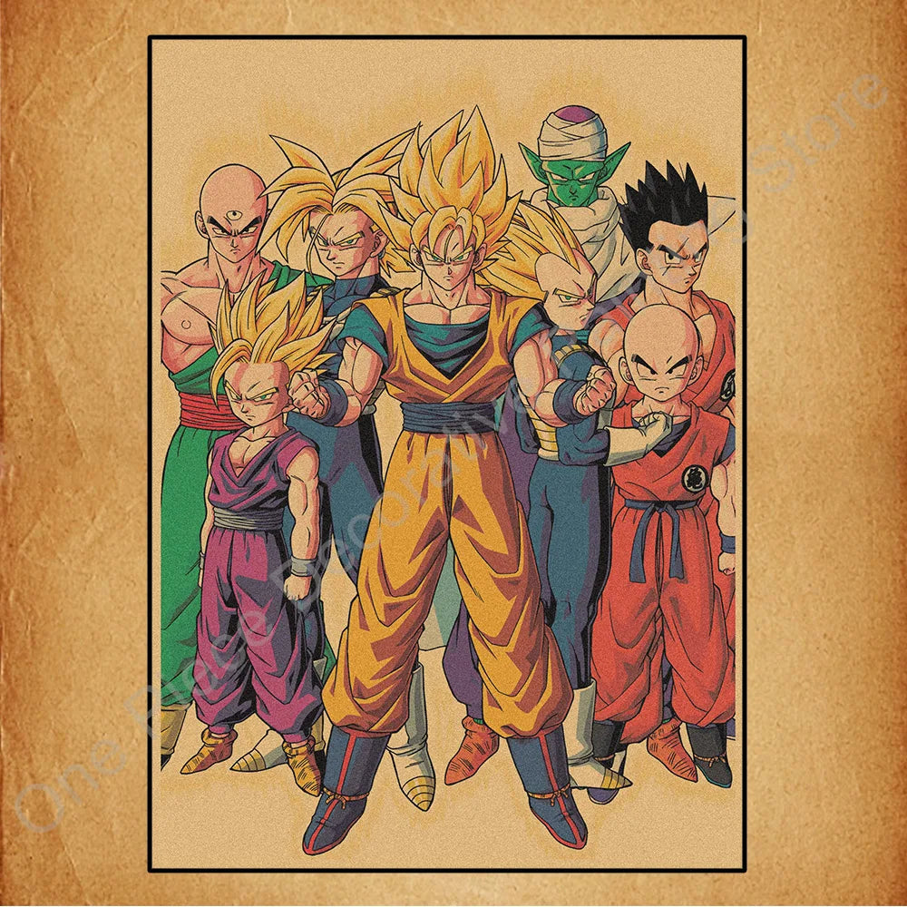 Bandai Classic Anime Retro Dragon Ball HD Poster Goku Gohan Vegeta Piccolo Friza Canvas Painting Print Wall Art Children Gift
