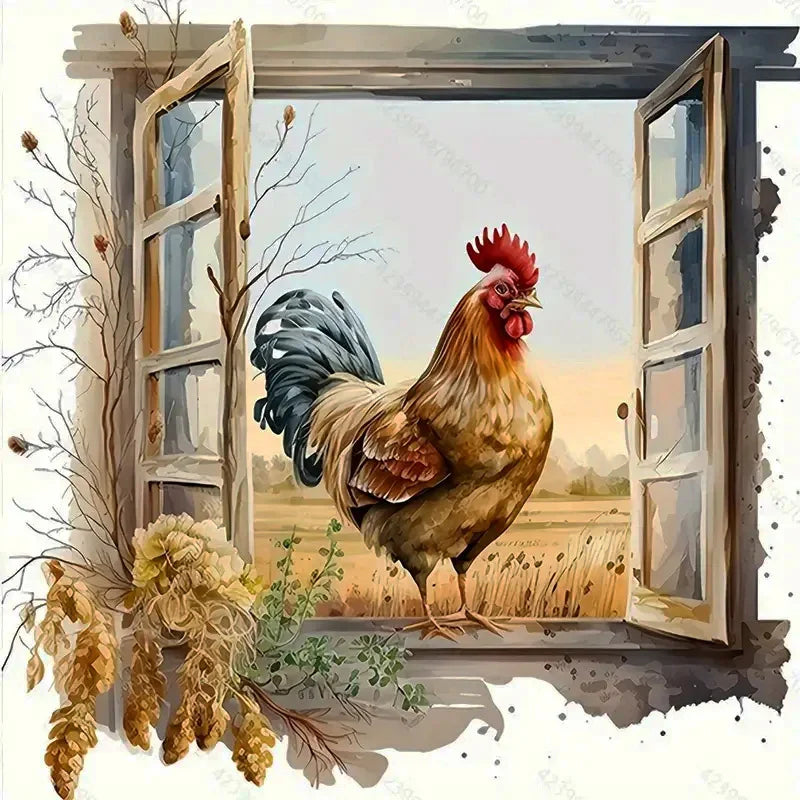 Huacan New Diamond Painting Animal Home Decor Full Round Square Drill Mosaic Chicken Picture Of Rhinestones Craft Kit