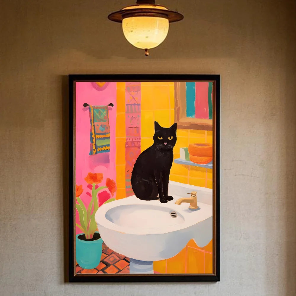 Art Green bedroom and cat Poster HD art sticky wall waterproof home living room bedroom bar aesthetic decoration