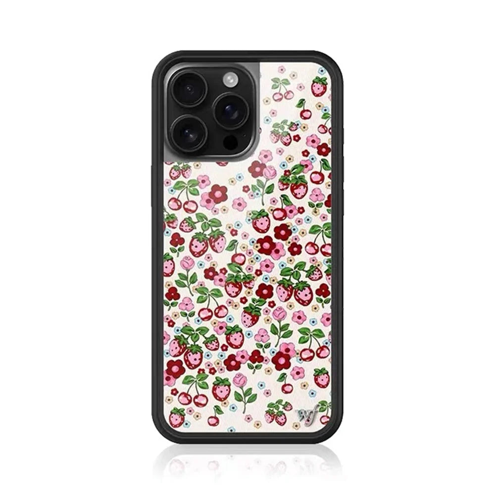 Wildflower strawberry Phone Case for iPhone 12 13 Pro 14 Pro 15 plus 16 promax Cover WF Leopard Print Cherry Cute Cartoon Cover