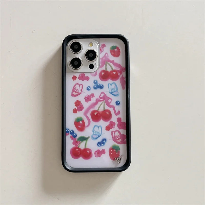 Wildflower 3D Ins Strawberry cherry Phone Case for iPhone 16 15 14 13 12 Pro Max Plus 16pro 15pro WF Cute Cartoon Cover Funda