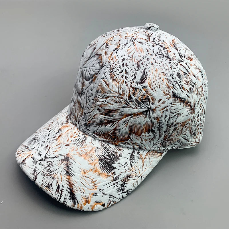 New Elegant Flower Leaf Vegan leather Streetwear Men Women Baseball Hats Cotton Kpop Funny Fashion Breathable Sport Hip Hop Caps