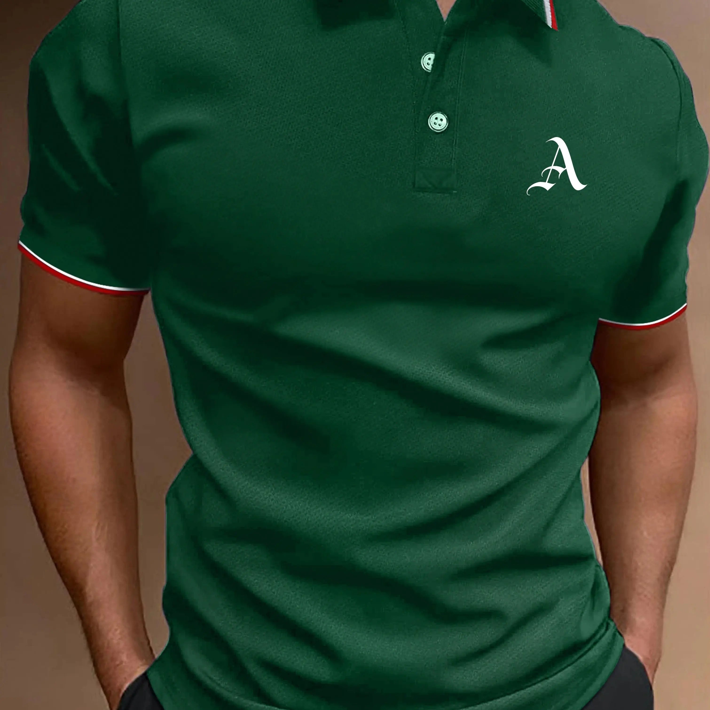 Men's Summer 100% Cotton Letter A Print Loose Large Casual Polo Collar Short Sleeve POLO Shirt Top