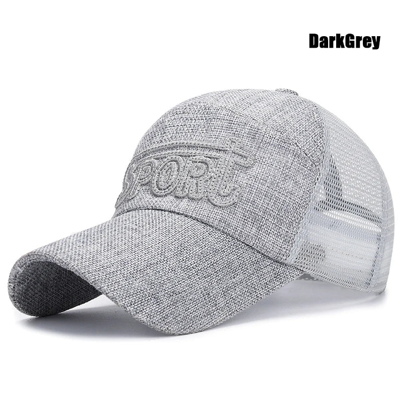 New Fashion Outdoor Sport Baseball Cap Casual Snapback Hats linen mesh fabric embroidery Suitable for spring summer and autumn