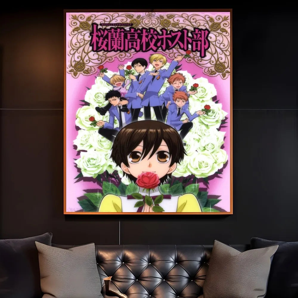 Anime Ouran High School Host Club Pink Poster Sticky Wall Art Printing Waterproof Home Living Bed Room Bar Aesthetic Decor