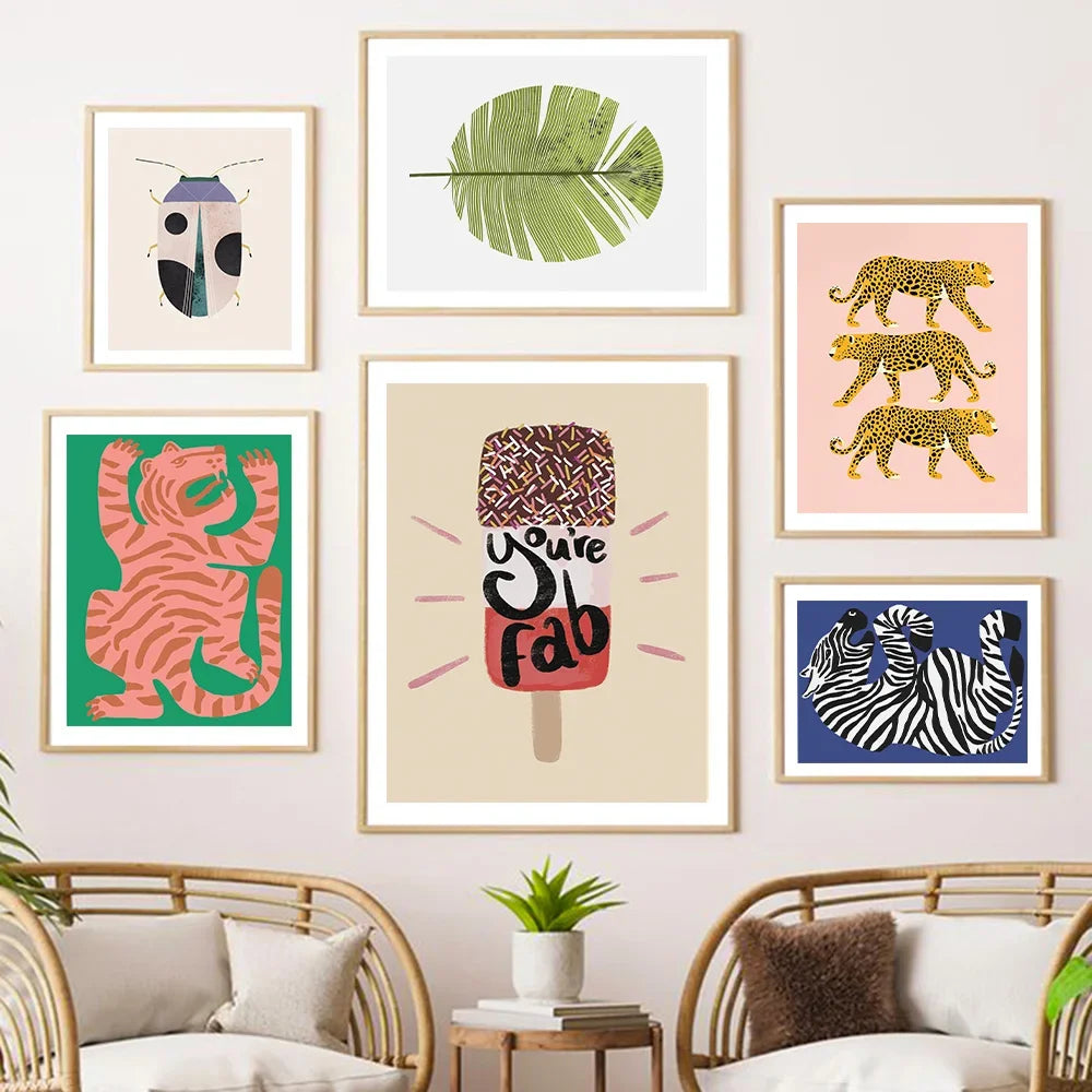 Scandinavian Simple Wall Art Jungle Tiger Stripe HD Canvas Poster Green Feather Print Home Bedroom Living Room Decoration