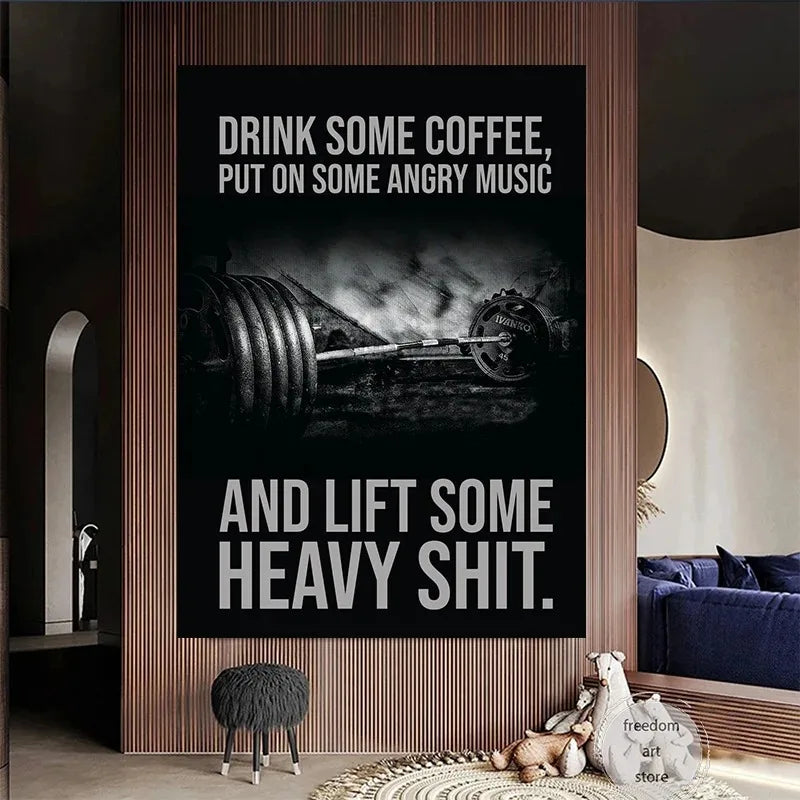 Gym Motivation Muscle Man Bodybuilding Fitness Strength Barbell Art Poster Canvas Painting Wall Print Picture for Home Gym Decor