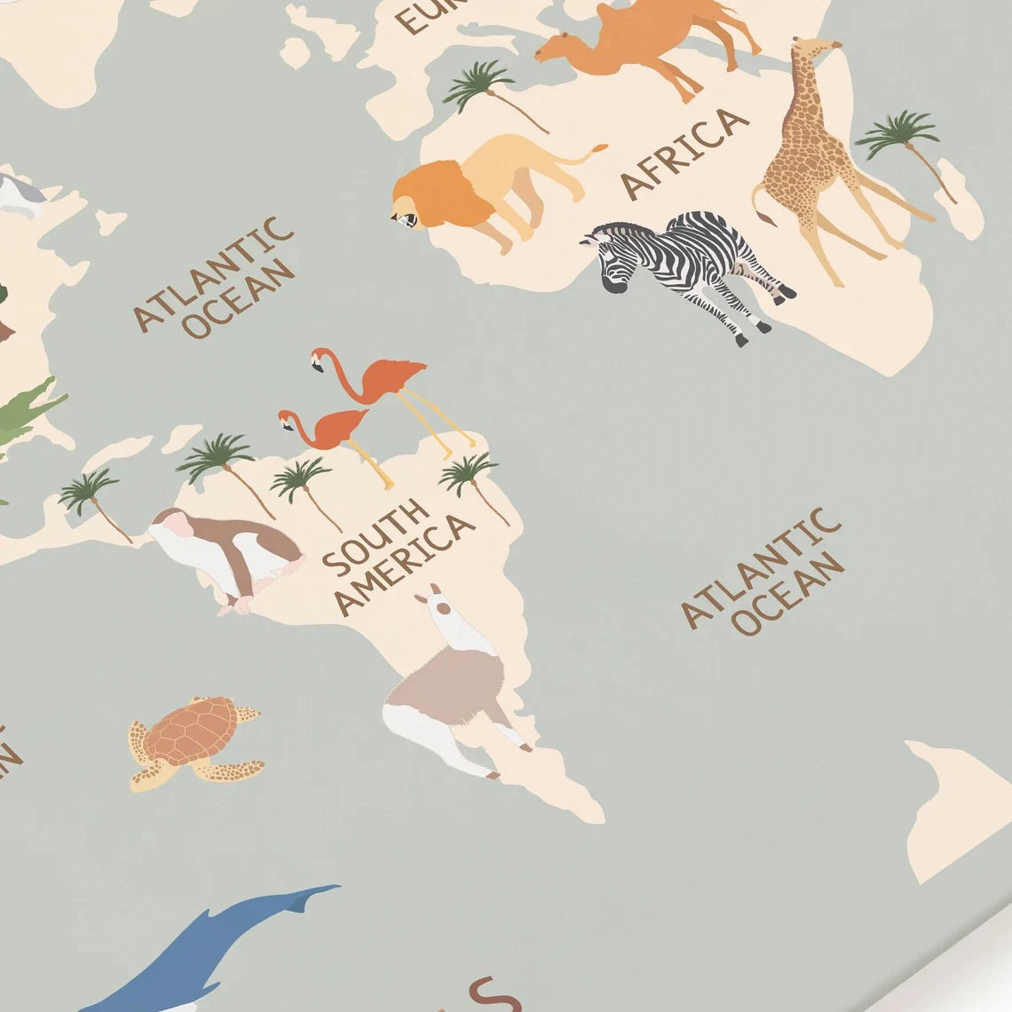 World Map Canvas Painting Pastel Animal Theme Educational Wall Art Nordic Posters and Prints Pictures for Kids Room Decoration
