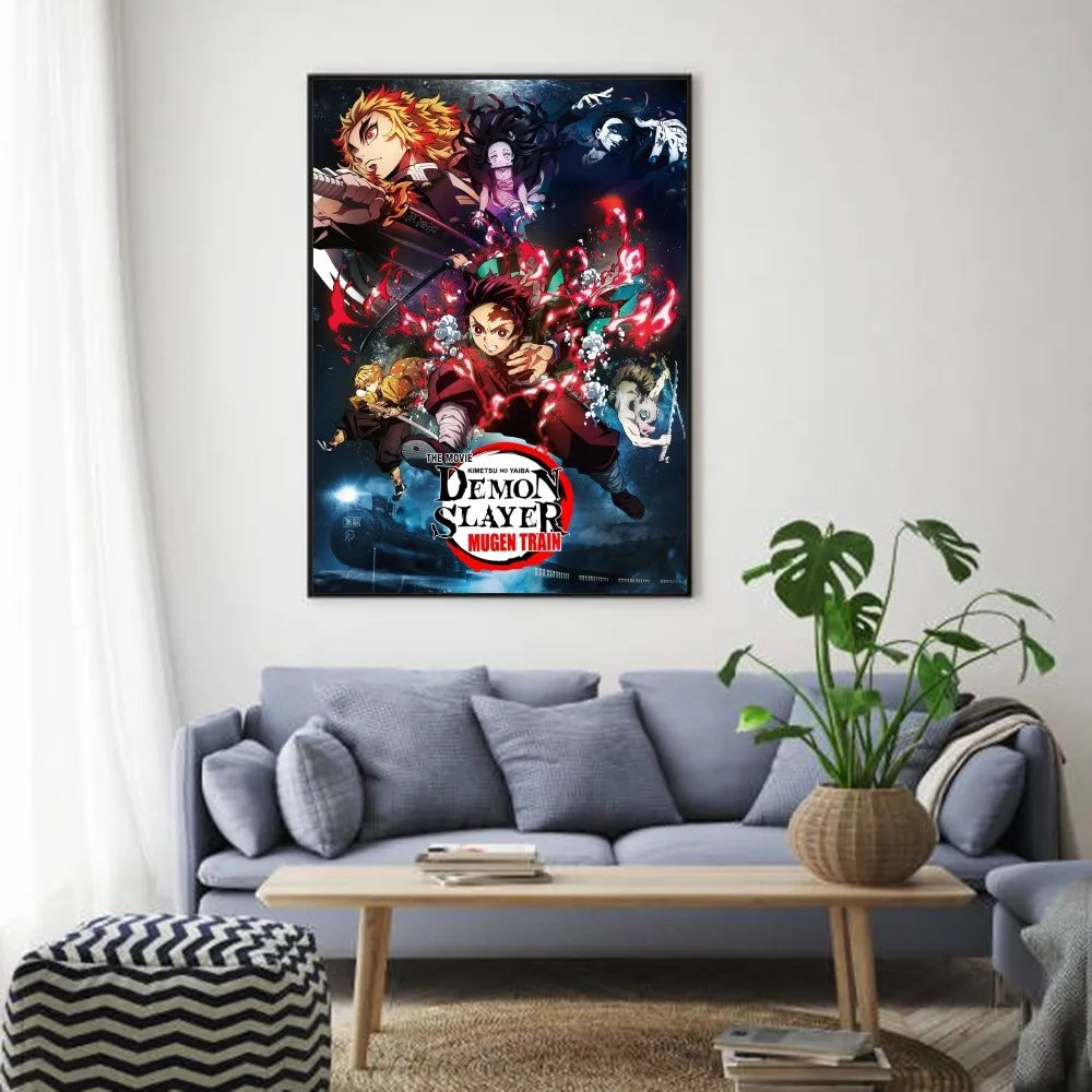 D-Demon Slayer Anime Poster HD art sticky wall waterproof home living room bedroom bar aesthetic decoration