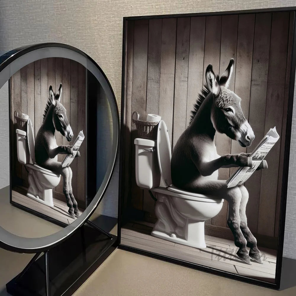 Funny Bathroom Humorous Animal Poster Self-adhesive Art Waterproof Paper Sticker Coffee House Bar Room Wall Decor