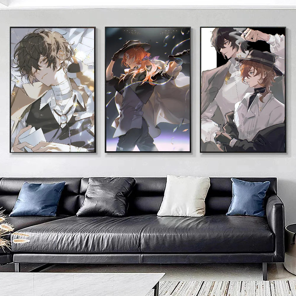 1pc Bungo Stray Dogs Dazai Chuuya Anime Poster Stickers Art Wall Murals Decor Game Room Decor Gifts Kawaii HD Painting Cat Cars