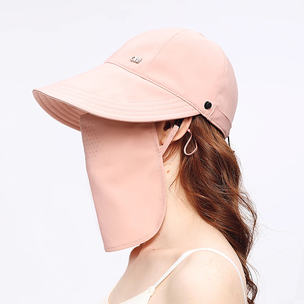OhSunny Women Baseball Cap 2024 New Fashion Spring Summer Adjustable Sun Visor Anti-UV UPF1000+ Hats with Face Protective Scarf