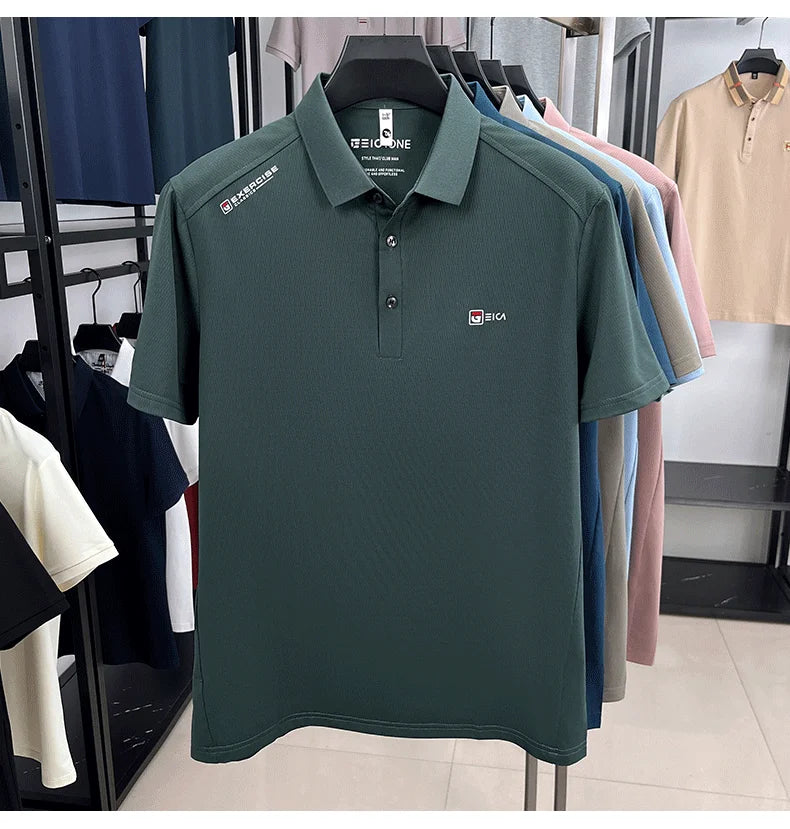 Luxury fashion men's short sleeve polo shirt summer new trend brand symbol embossed silky smooth loose breathable lapel T-shirt