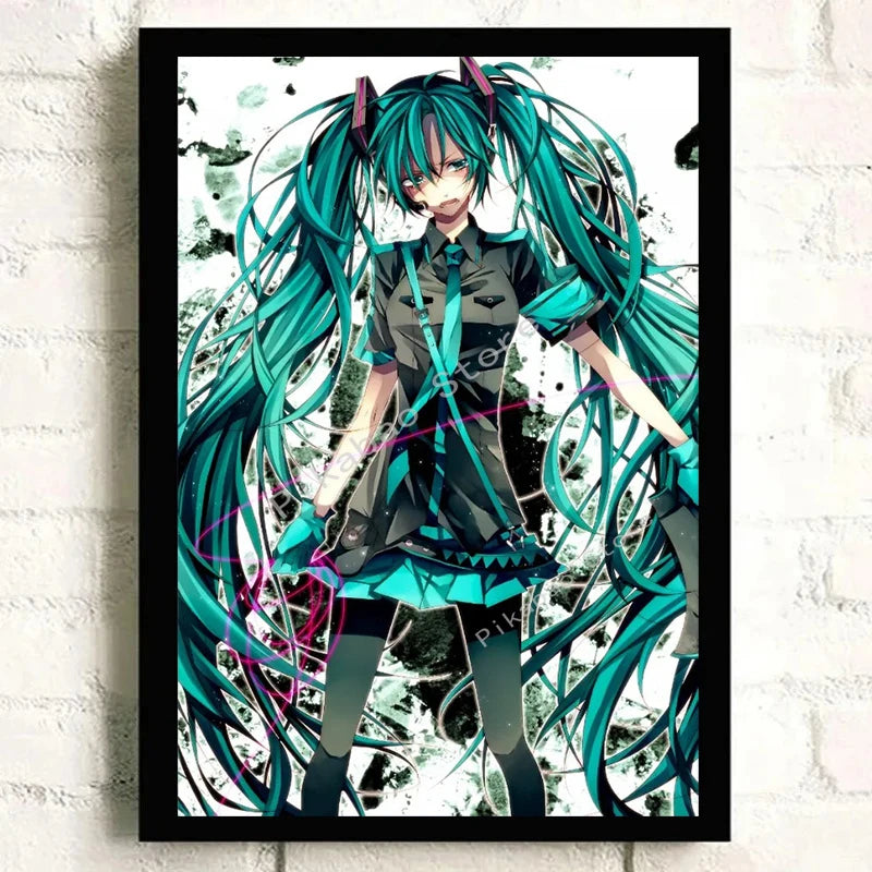 H-Hatsune Anime Miku-Poster Cartoon beautiful girl Anime Canvas Print Poster Poster Wall Art Decoration For Home Room Decoration