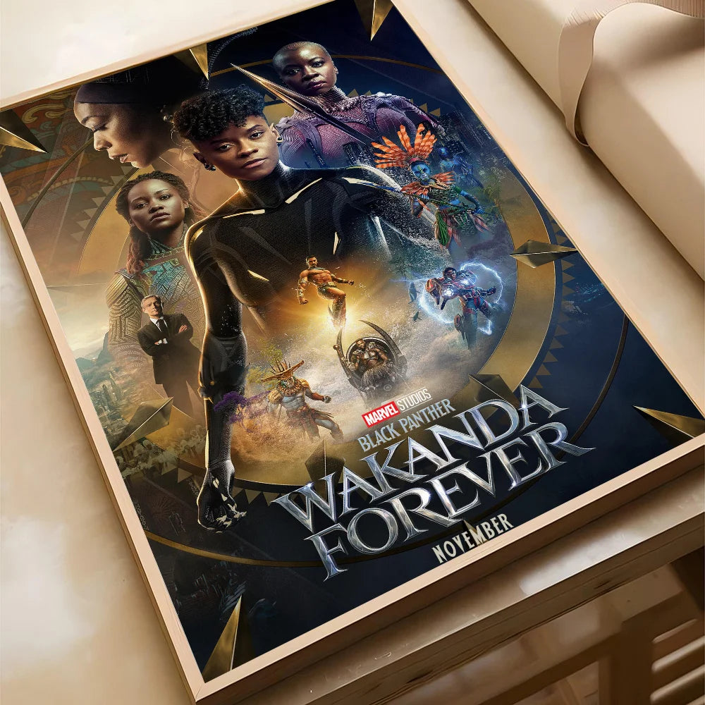 S-Superhero W-Wakanda Forever Poster Self-adhesive Art Waterproof Paper Sticker Coffee House Bar Room Wall Decor