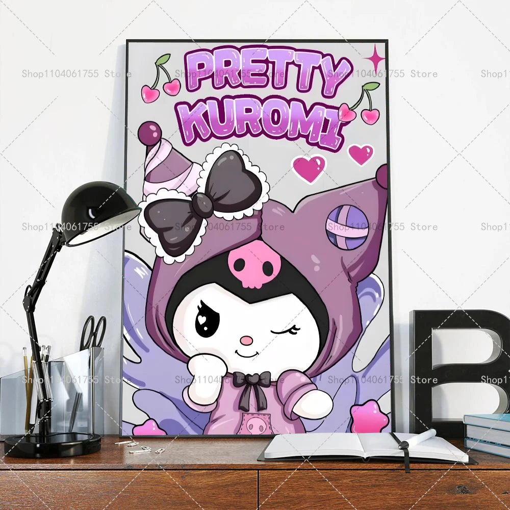 1PC Cut Cartoon K-Kuromi Poster Self-adhesive Art Waterproof Paper Sticker Coffee House Bar Room Wall Decor