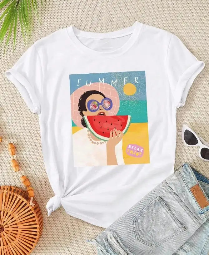 Women Tshirt Letter Embroidery Short Female T-shirt Oversized Casual Retro Large Kawaii Printed Y2k Top T Shirts