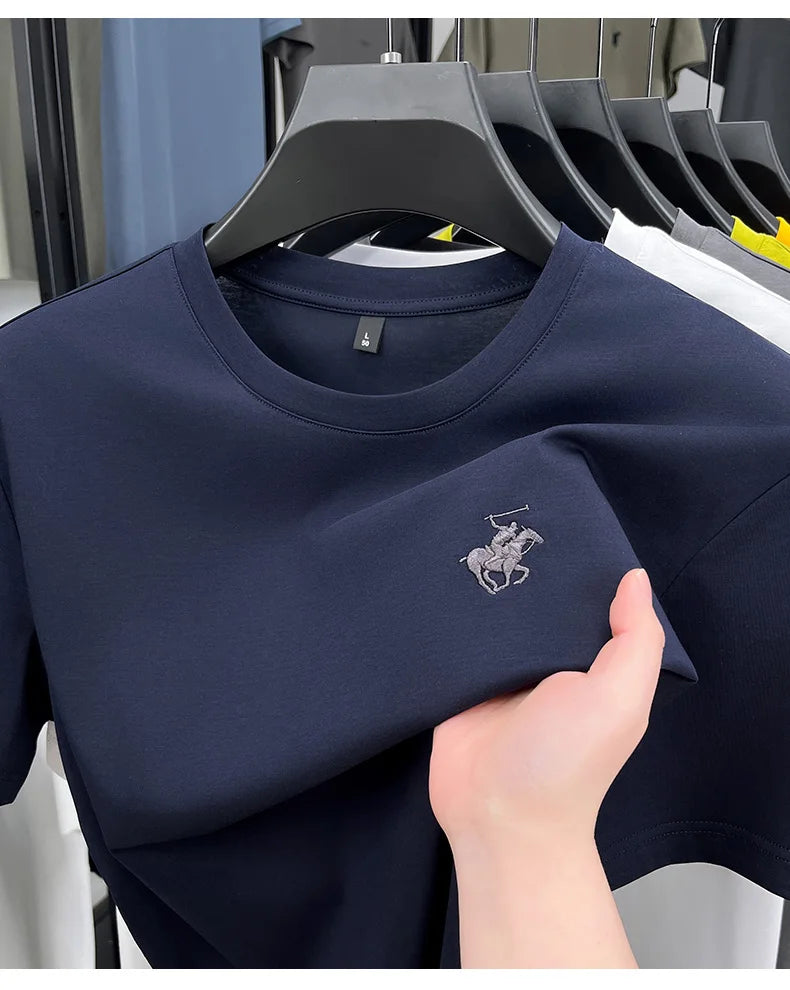 Designer brand short sleeve T-shirt high-end pony embroidery summer new top comfort breathable fashion round neck men's clothing