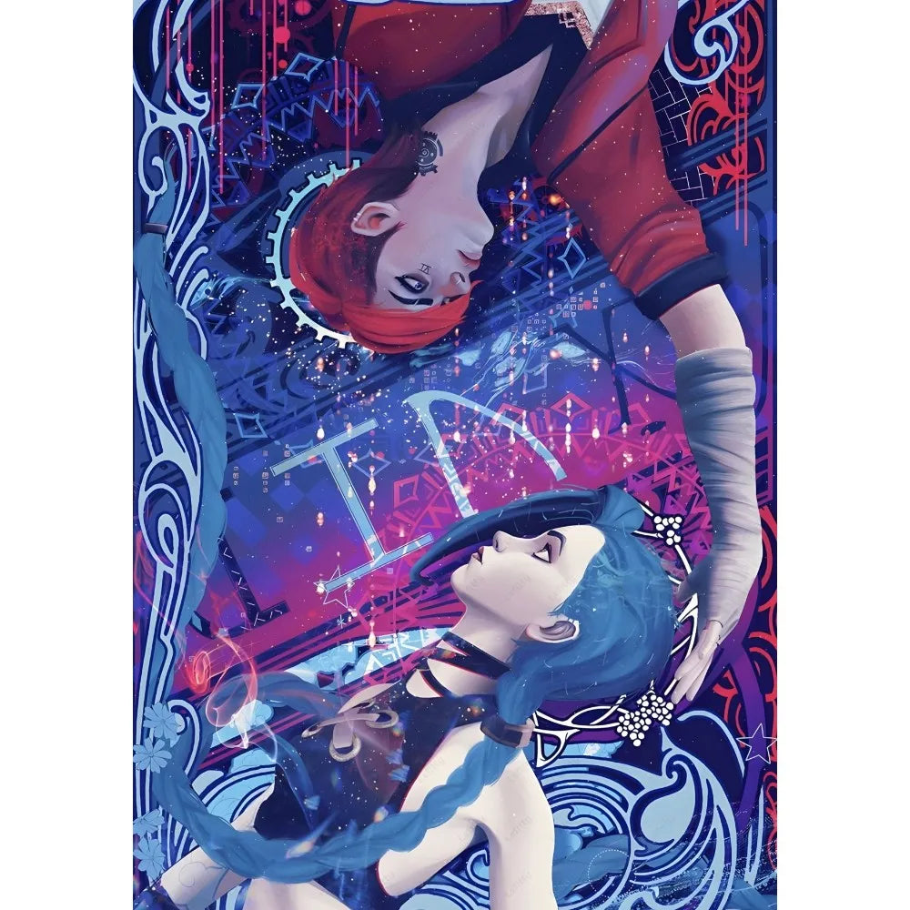 Cartoon Anime Game Arcane J-Jinx Main Art Poster Sticky Wall Art Printing Waterproof Home Living Bed Room Bar Aesthetic Decor