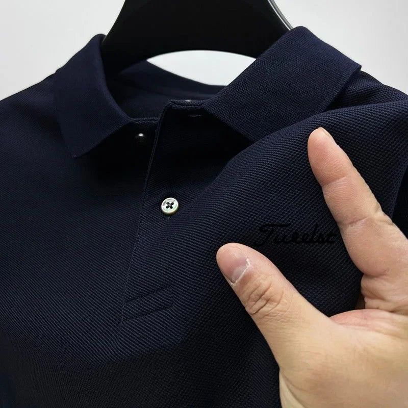 2025 New Men's Business Casual Polo T-shirt Comfortable Tops Style Large Size Pullover with Badge Pattern T-shirt