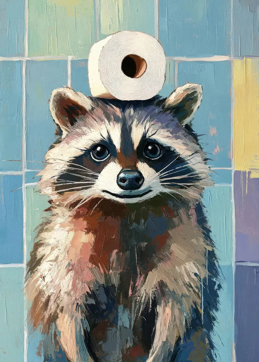 Giraffe Cat Raccoon With Toilet Paper Cute Animals Poster Print Canvas Painting Oil Bathroom Wall Art Funny Humor Home Decor