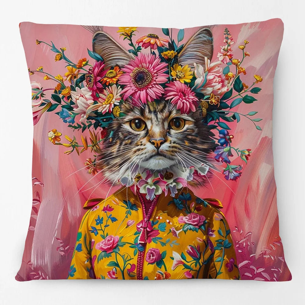 Animals Portrait Poster Pillowcase Horse Dog Fox Flower Giraffe Leopard Tiger Cushion Cover Living Room Square Home Decoration